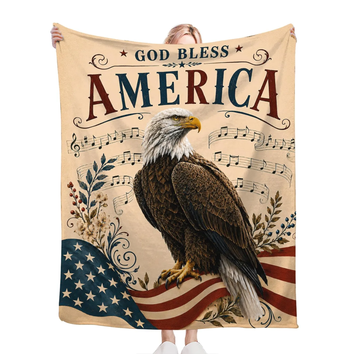 Bald Eagle American Flag Blanket Patriotic USA Throw Gifts 50"x40"