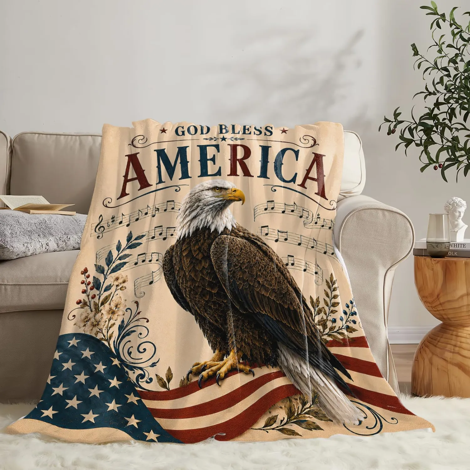 Bald Eagle American Flag Blanket Patriotic USA Throw Gifts 50"x40"