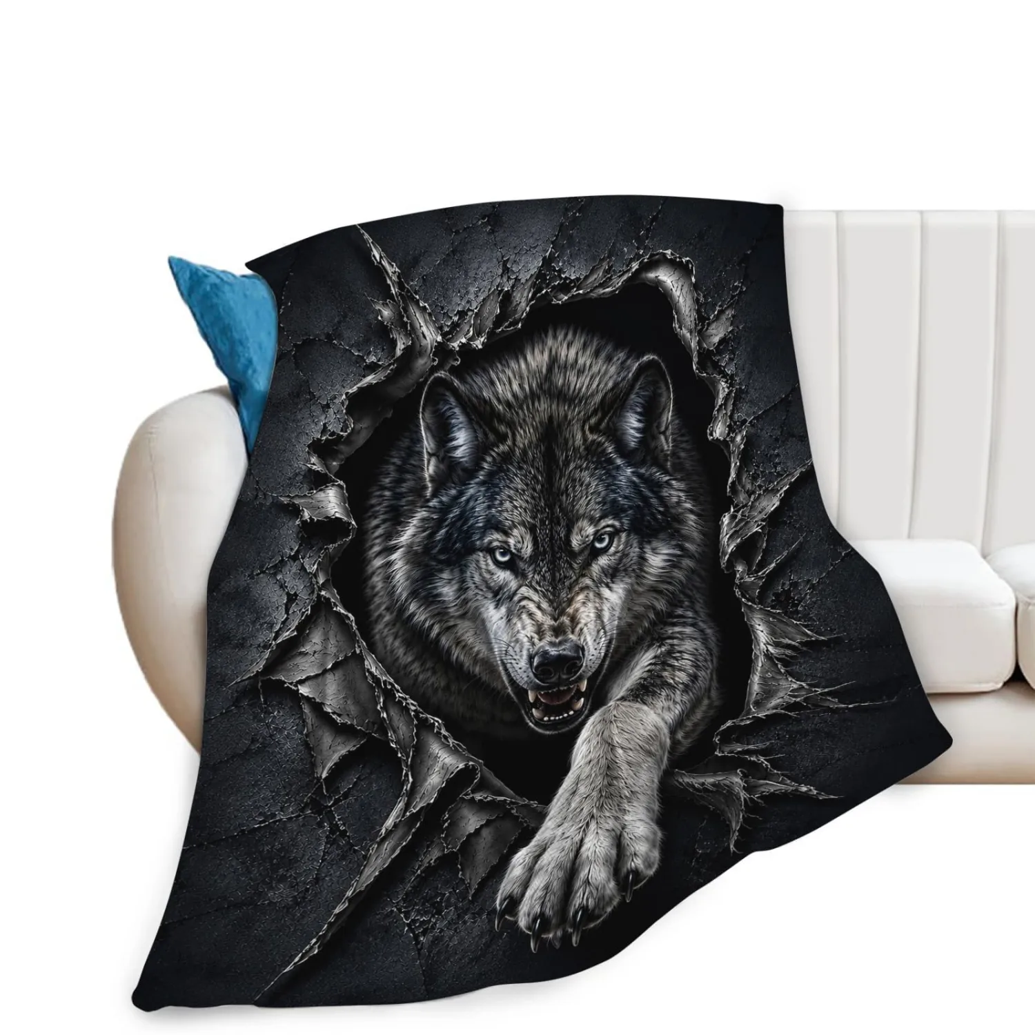Wolf Blanket Black Wolf Throw Stuff Gifts for Kids Boys 50"x40"