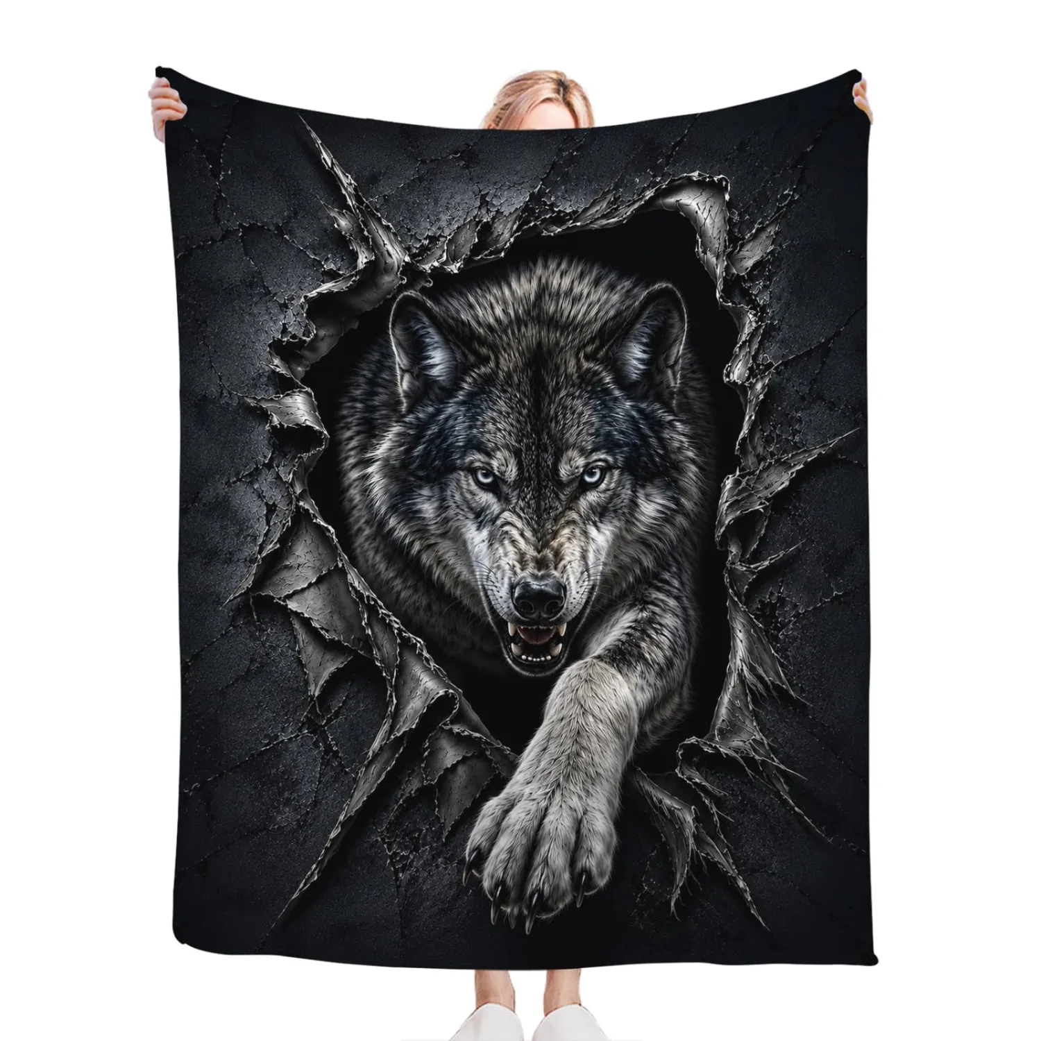 Wolf Blanket Black Wolf Throw Stuff Gifts for Kids Boys 50"x40"