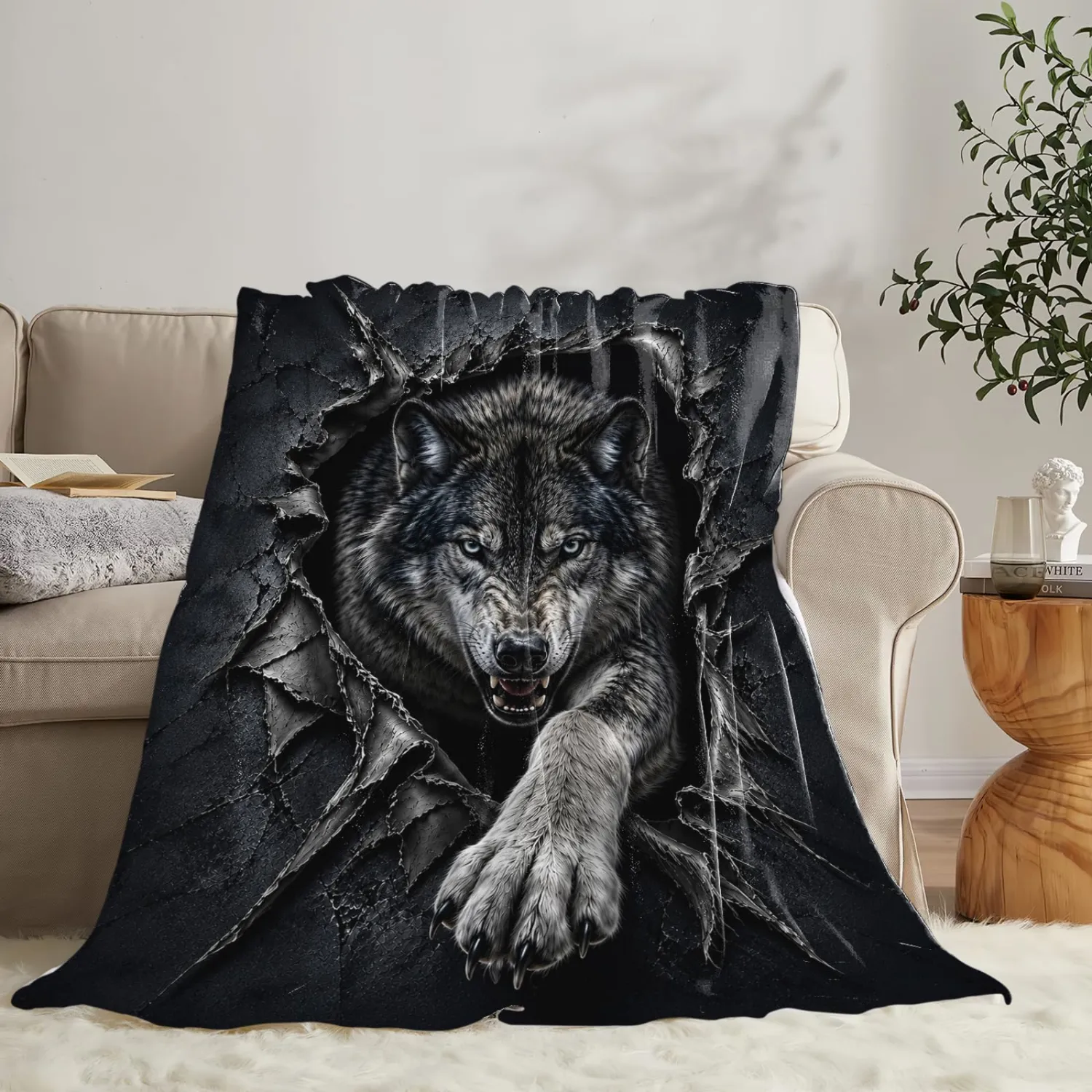 Wolf Blanket Black Wolf Throw Stuff Gifts for Kids Boys 50"x40"