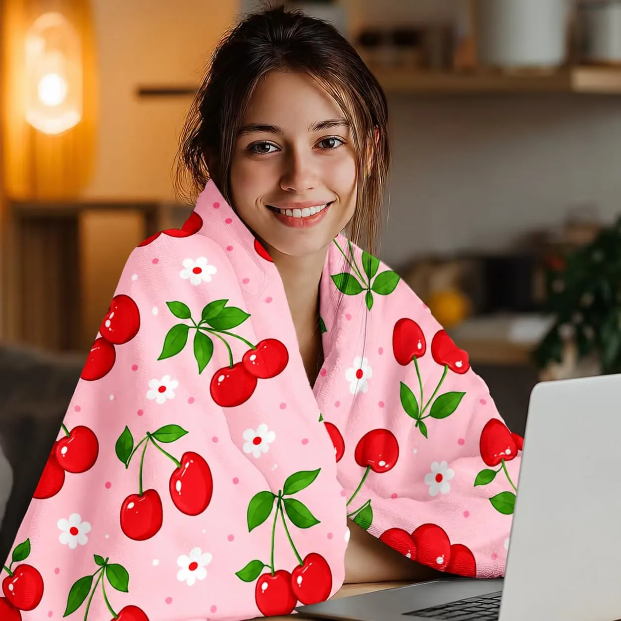 Cherry Blanket Gifts for Women Girls Men Boys – Soft Flannel Cherry Throw Blanket – Cozy Plush Fleece Cherrys Gifts for Bed Room Decor 80"x60"