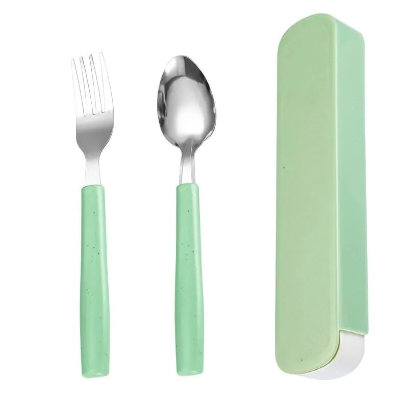 Silverware Set, 2/8/12/16/20/24 Pieces Stainless Steel Travel Cutlery Set - Portable Chopsticks & Spoon, Home Flatware Set(Green,2 Piece set for 1)