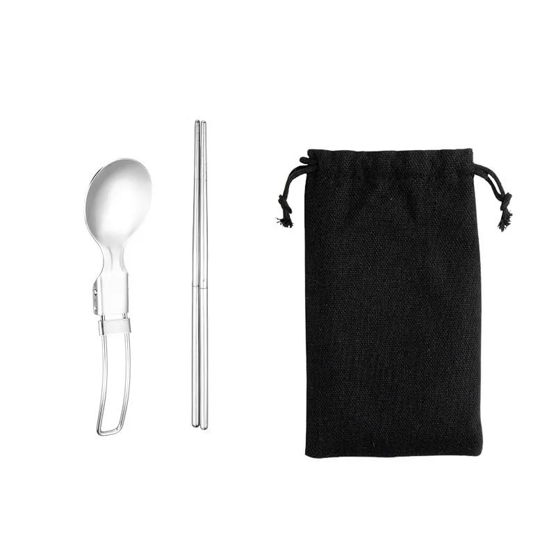 Silverware Flatware Cutlery Set, 2/8/12/16/20/24pcs 304 Stainless Steel Spoons And Chopsticks For Outdoor Picnic Storage Set Portable Tableware(Black,2 Piece set for 1)