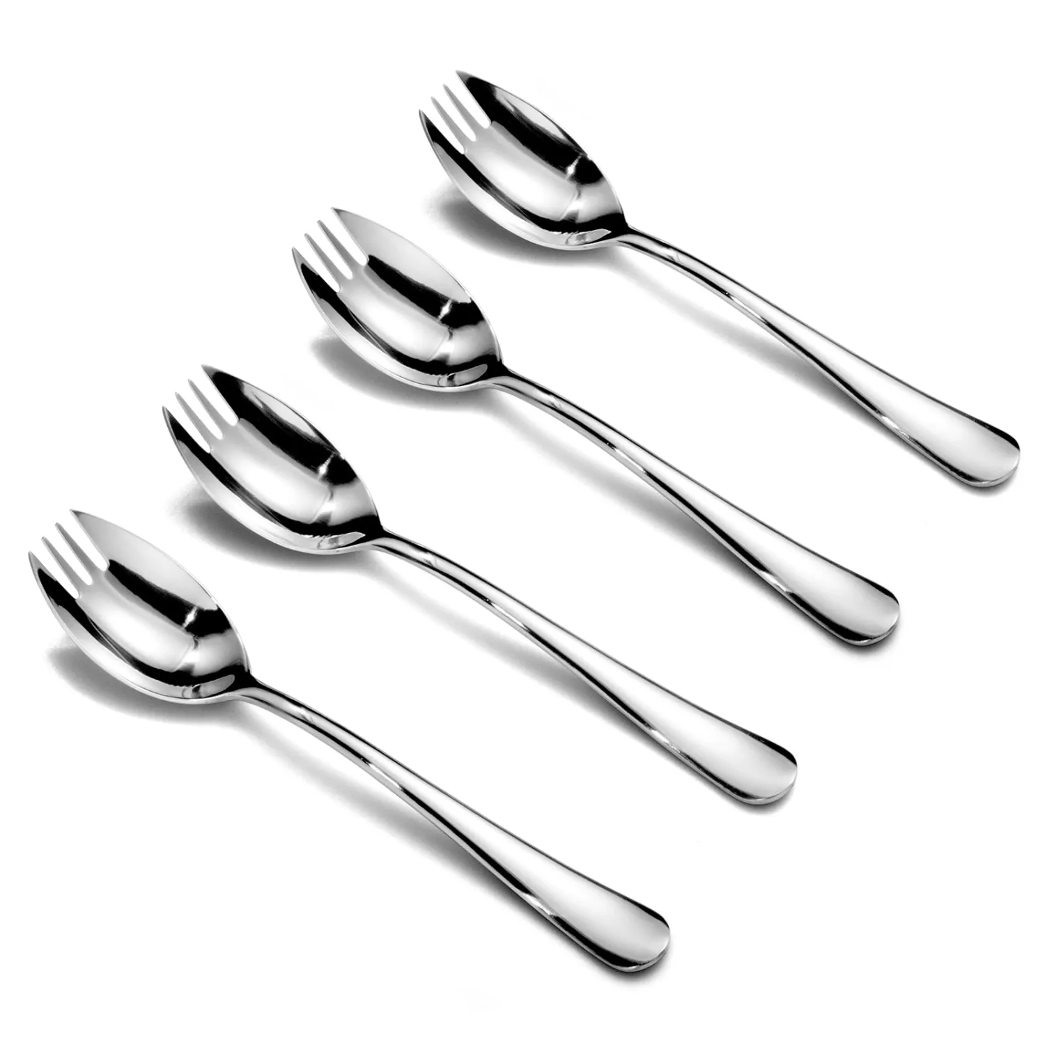 Alata Sporks, 4-Pack Food-grade Stainless Steel Sporks, 7.4 Inches Long Handle Salad Forks For Dessert, Ice Cream, Salad, Soup, Noodle, Spaghetti, Dishwasher Safe