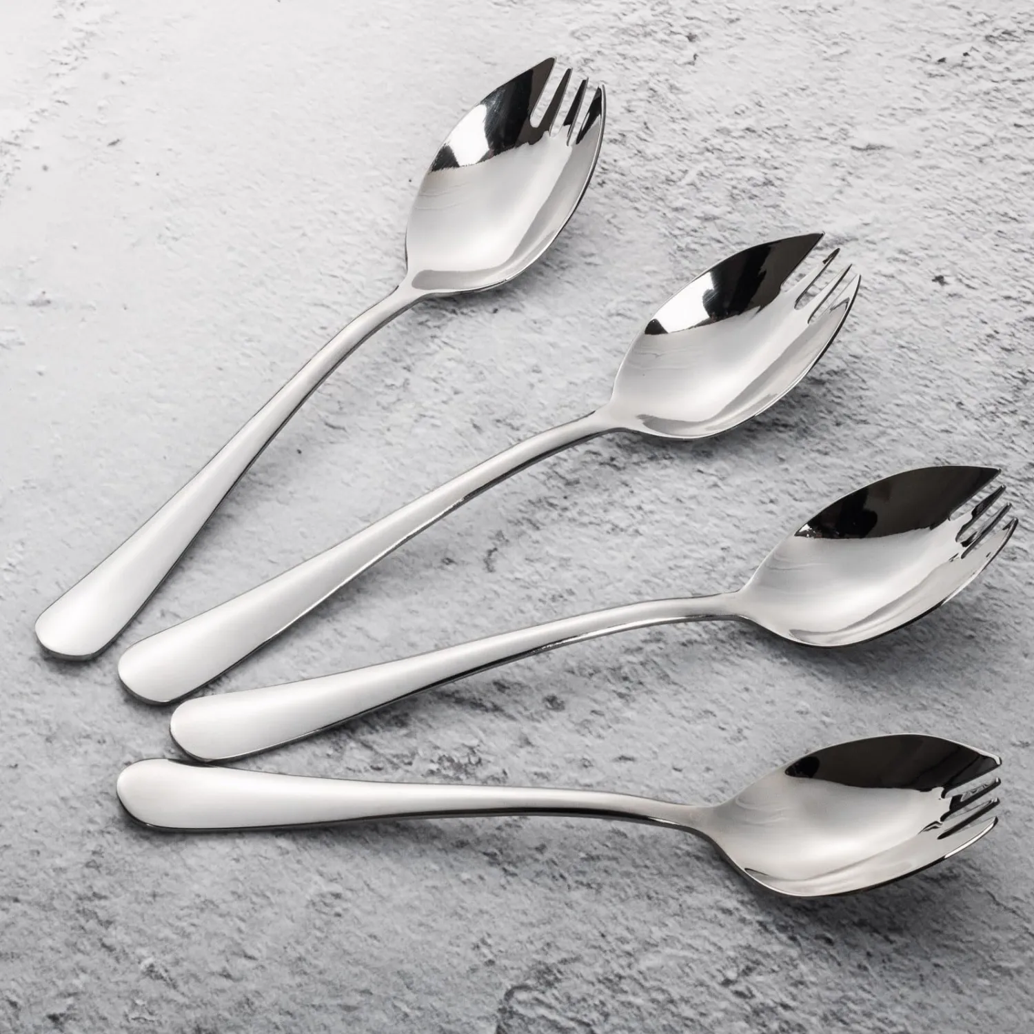 Alata Sporks, 4-Pack Food-grade Stainless Steel Sporks, 7.4 Inches Long Handle Salad Forks For Dessert, Ice Cream, Salad, Soup, Noodle, Spaghetti, Dishwasher Safe