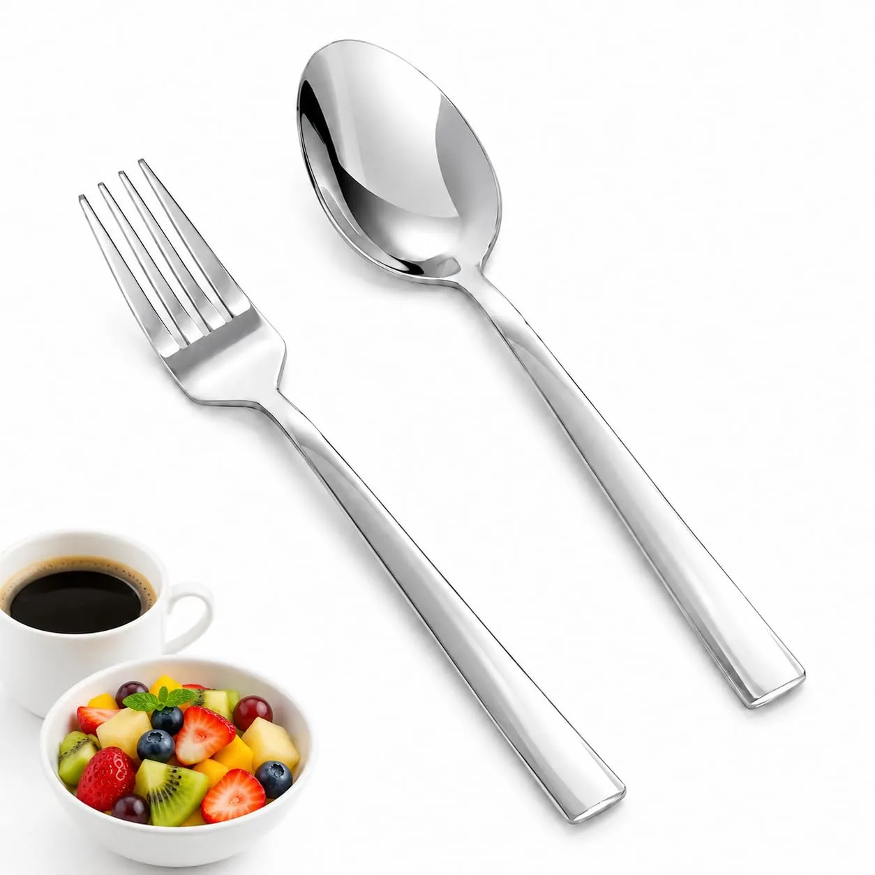 SANTUO 12-Piece Teaspoon and Salad Fork Set, Stainless Steel Dessert Flatware Set with 6 Teaspoons and 6 Salad Forks, Dishwasher Safe Small Silverware