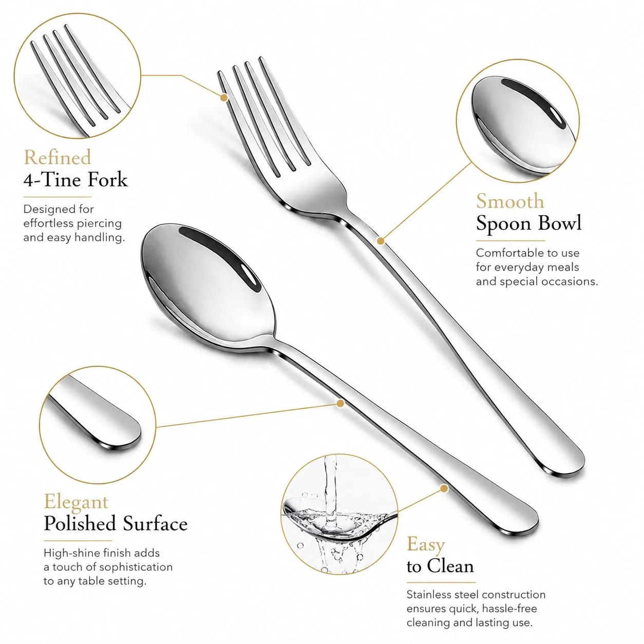 Stainless Steel Silverware Set, 8-Piece Dinner Forks and Spoons, 7.3-Inch, Mirror Polished, Dishwasher Safe Flatware