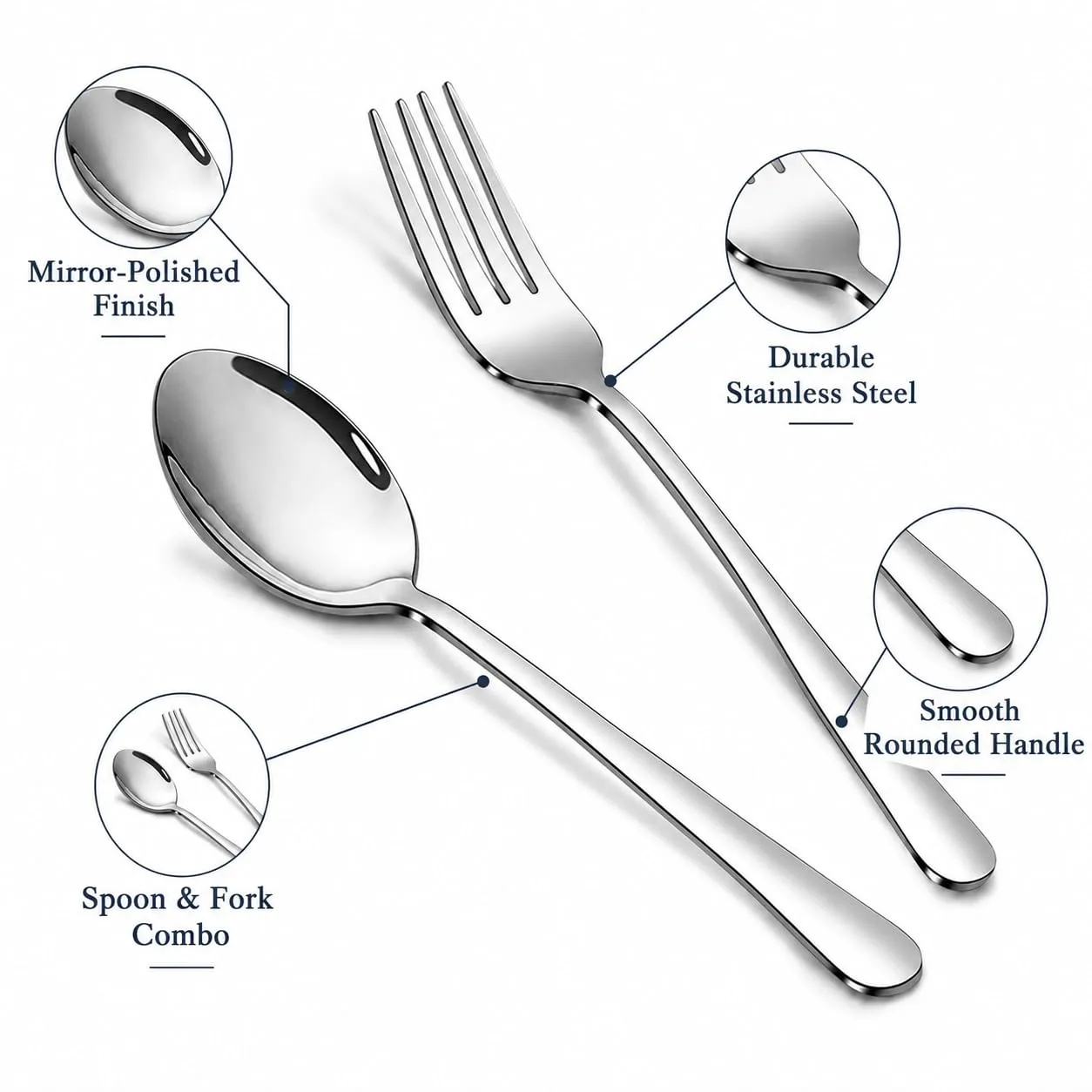 8-Piece Silverware Set for 4, 8.1-Inch Stainless Steel Dinner Forks and Spoons, Heavy Duty Mirror Polished Flatware Set, Dishwasher Safe Utensils for Home Kitchen Restaurant.