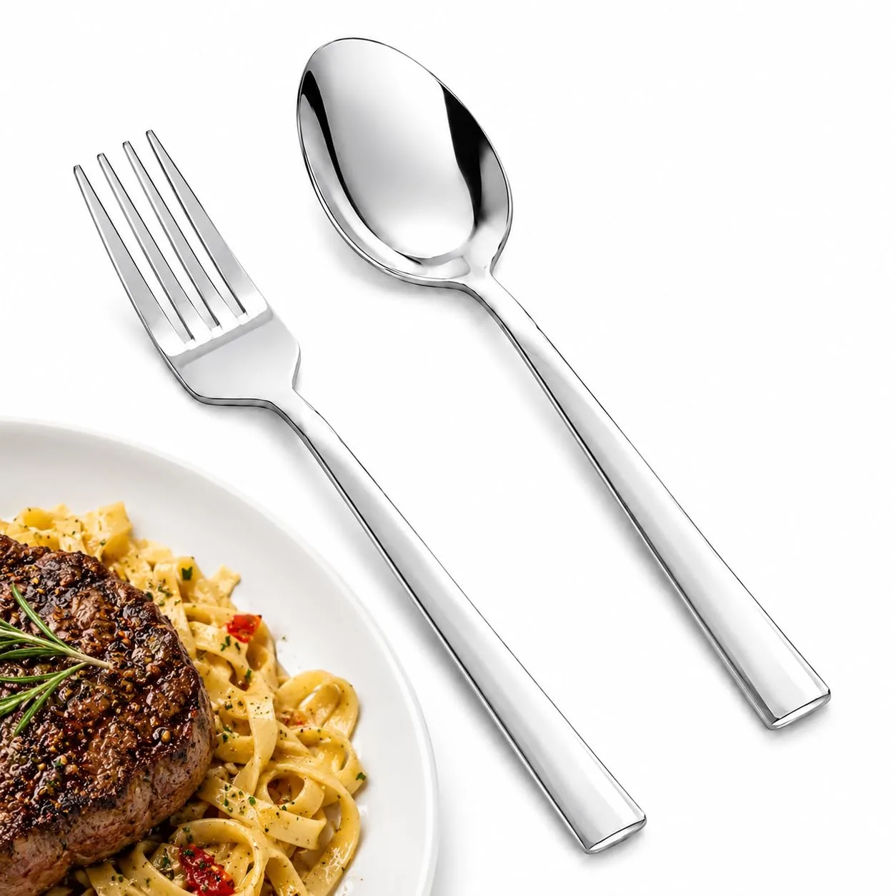 SANTUO 8-Piece Fork and Spoon Set, Stainless Steel Flatware Set with 4 Dinner Forks and 4 Dinner Spoons, Mirror Polished Dishwasher Safe Silverware for Home Kitchen Restaurant