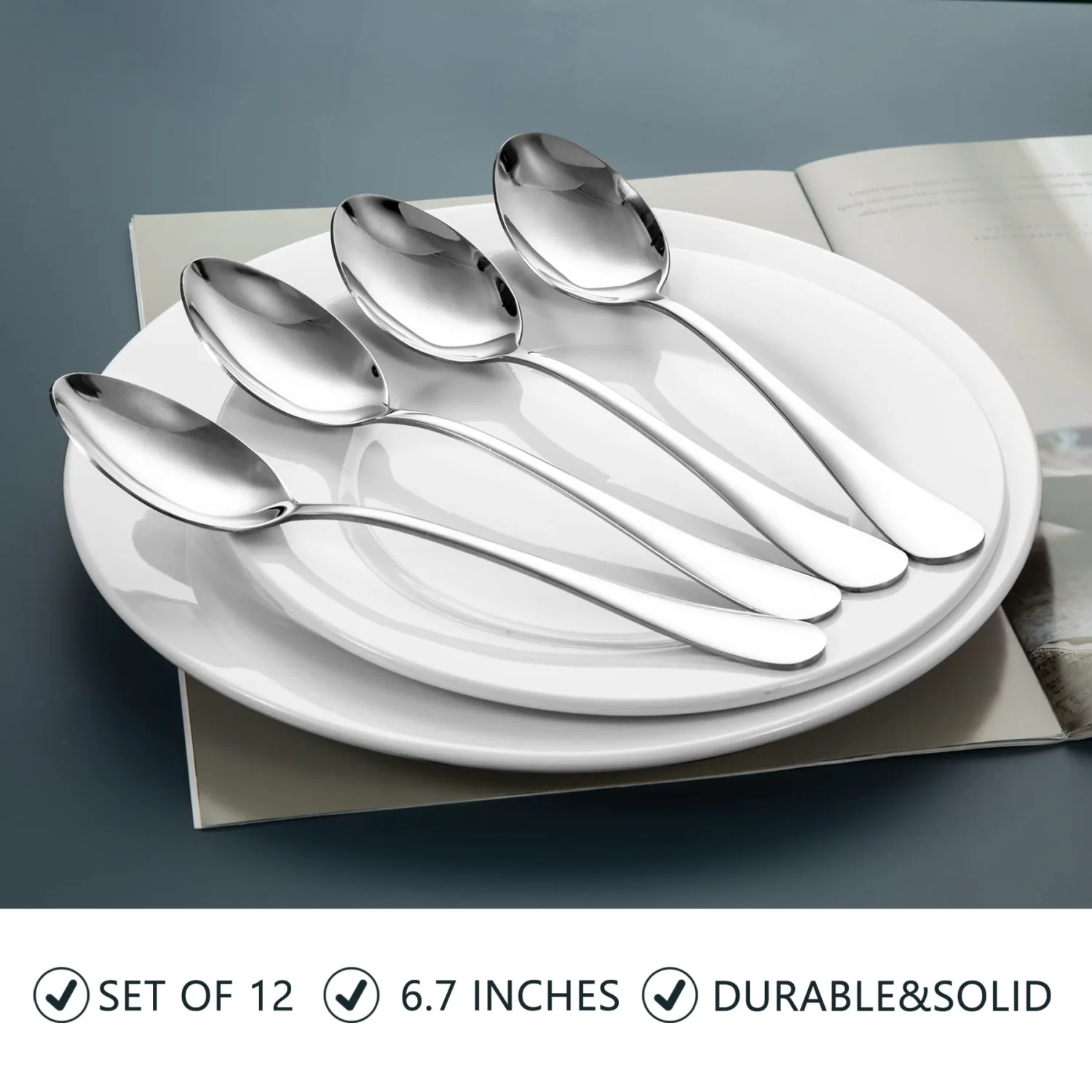 SANTUO Stainless Steel Teaspoon Set,12 Piece 6.7" Spoons Silverware,Dessert Spoons,Mirror Finish & Dishwasher Safe