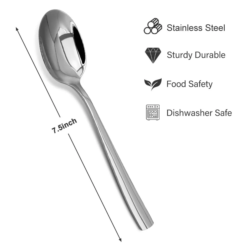 Dinner Spoons Set,12-Piece 7.5 Inches Stainless Steel Dinner Spoons,18/10 Stainless Steel Food Grade small spoons, Dinner Spoons For Home,Kitchen or Restaurant,Mirror Polished & Dishwasher Safe