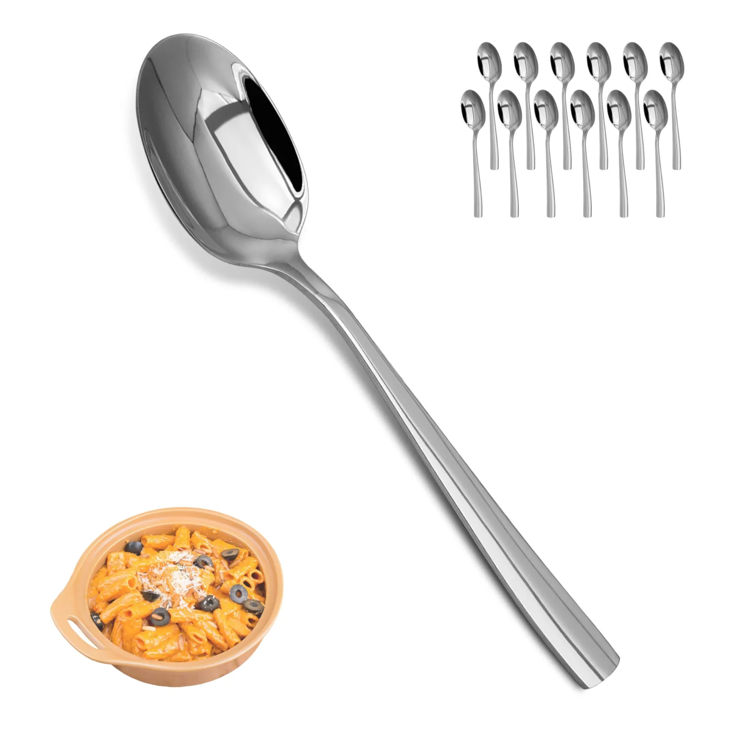 Dinner Spoons Set,12-Piece 7.5 Inches Stainless Steel Dinner Spoons,18/10 Stainless Steel Food Grade small spoons, Dinner Spoons For Home,Kitchen or Restaurant,Mirror Polished & Dishwasher Safe