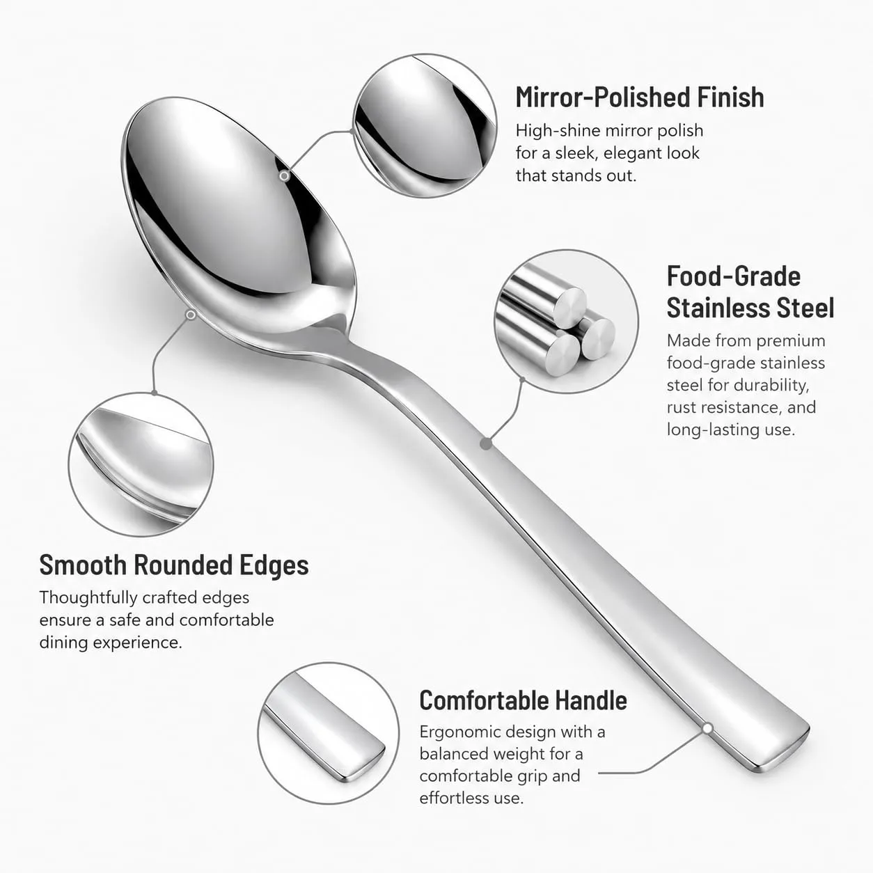 SANTUO 8-Piece Dinner Spoon Set, Stainless Steel Spoons, Mirror Polished Dishwasher Safe Table Spoons for Soup, Cereal, Rice, Kitchen and Restaurant