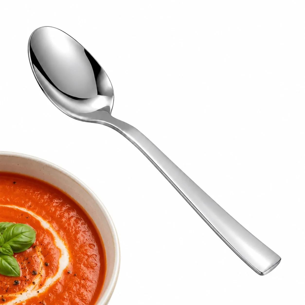 SANTUO 12-Piece Dinner Spoon Set, Stainless Steel Spoons, Mirror Polished Dishwasher Safe Table Spoons for Soup, Cereal, Rice, Home and Restaurant