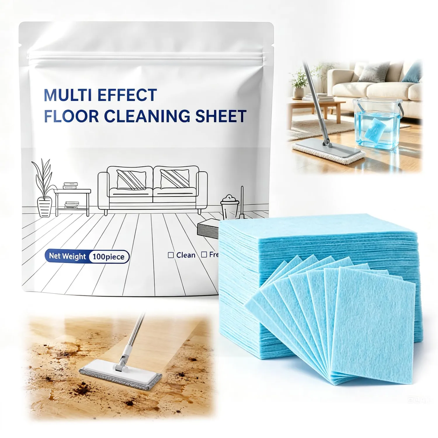 100 Pcs Multiple Effect Floor Cleaner, Floor Cleaning Sheets