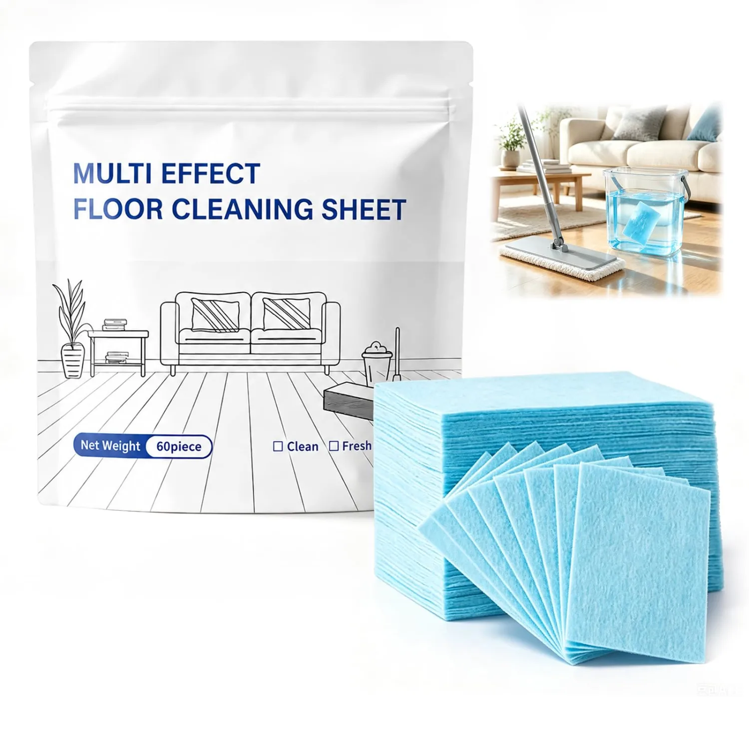 60 Pcs Multiple Effect Floor Cleaner, Floor Cleaning Sheets