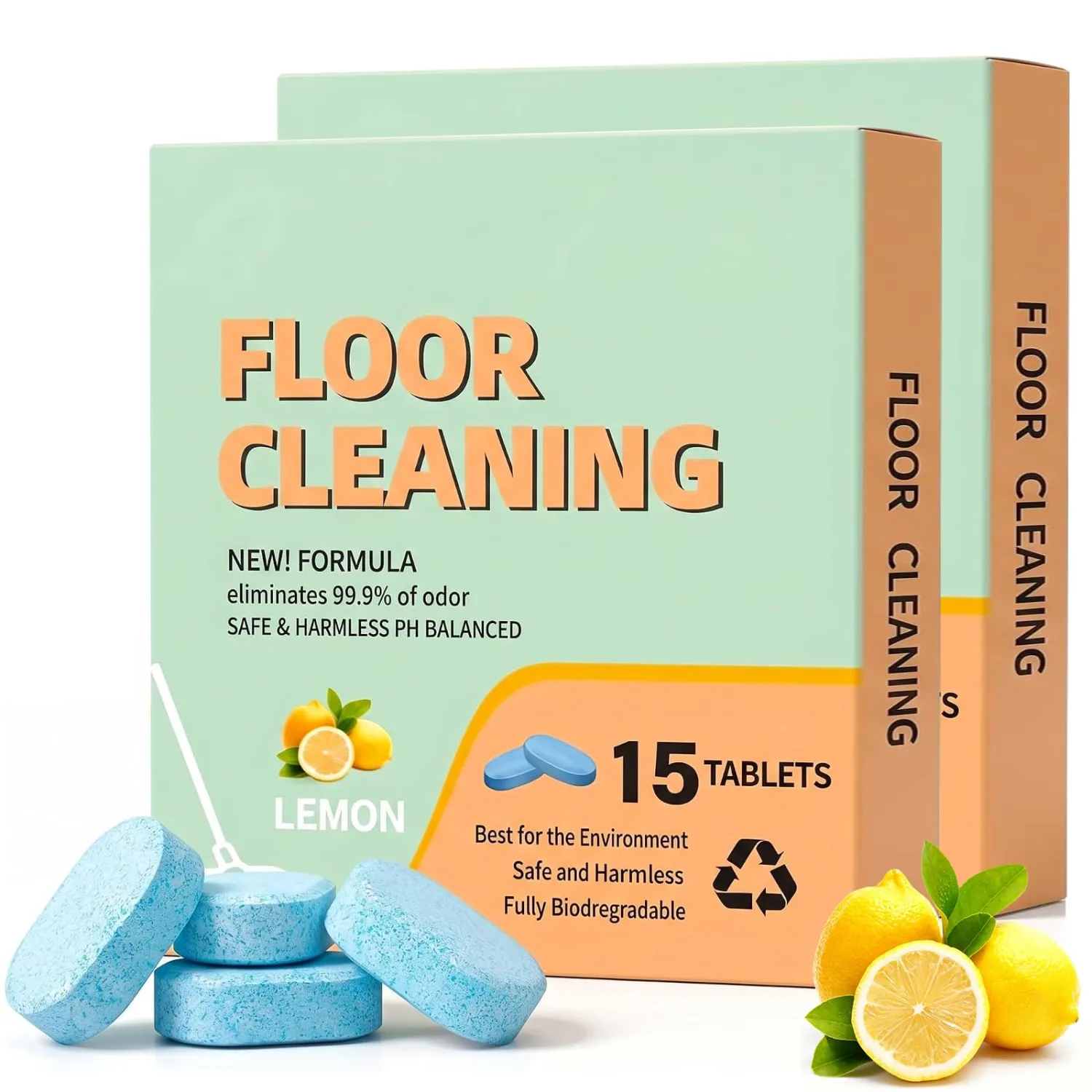 30Pcs Floor Cleaning Solution Tablets, Lemon Scent, Fast Dissolving Floor Cleaner for Tile, Vinyl, Laminate & Hardwood Floors, Safe for Mopping Robot Vacuums and Cordless Wet/Dry Vacuum Mop Cleaners