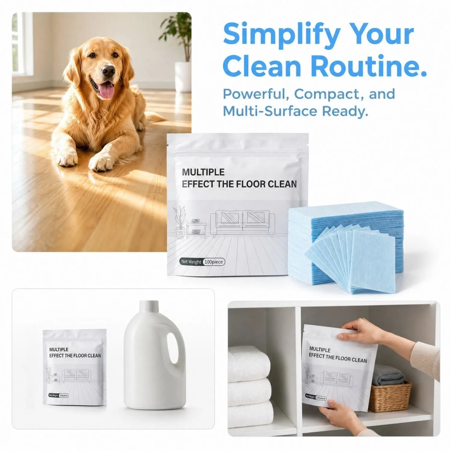 100 Piece Floor Cleaning Tablets, Multi-Surface Cleaner, Water Soluble Floor Cleaner for for Hardwood, Tile, Laminate Floors, Home Cleaning for Kitchen, Bathroom & Living Room