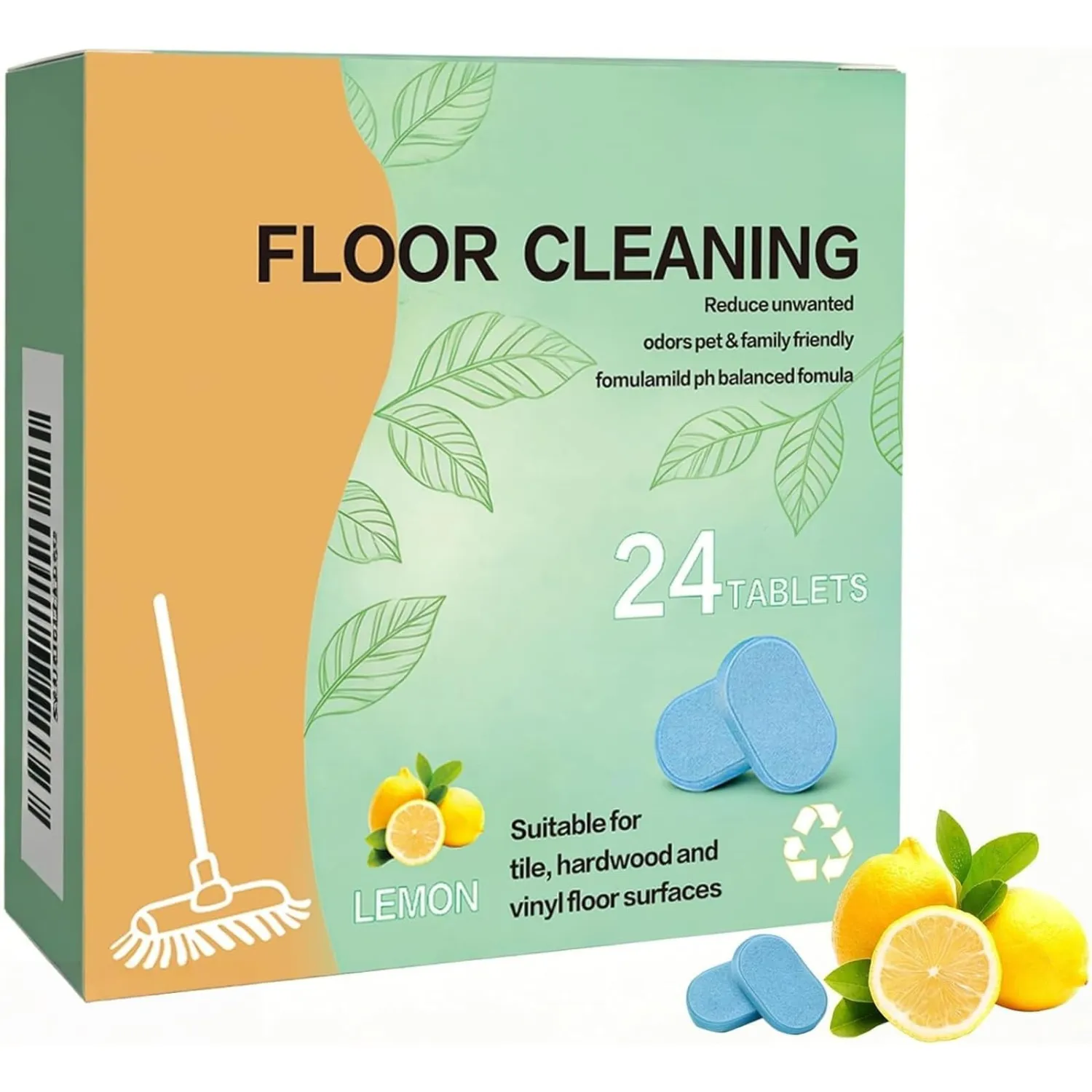 Floor Cleaning Tablets, 24 Count, Hard Floor Cleaner Tablets, Lemon Scent, Multi-Surface Effervescent Cleaner for Hardwood, Tile, Vinyl and Laminate Floors, Streak-Free