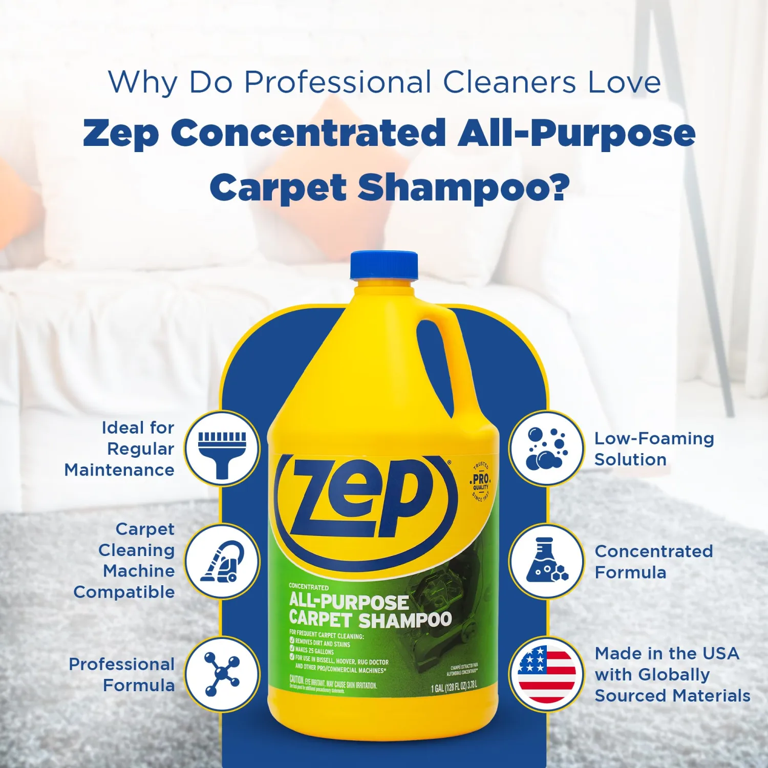 Zep High-Traffic Carpet Spot Remover 1 Gal & Carpet Shampoo 1 Gal