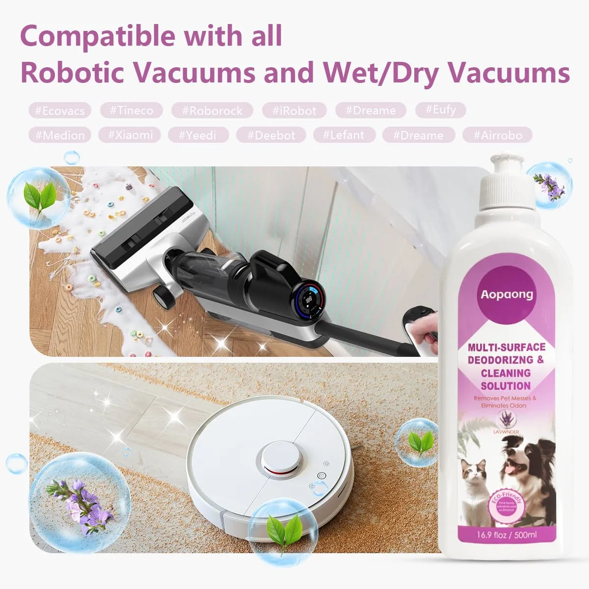 Floor Cleaning Solution for Robot Vacuum & Mop, Lavender