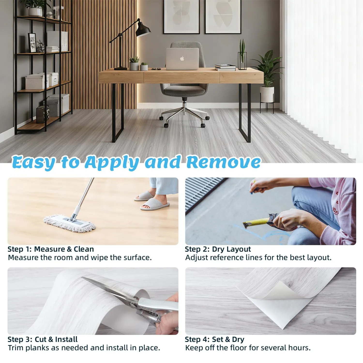 Art3d 10-Pack Peel and Stick Vinyl Floor Tiles (15 Sq.Ft), White/Grey
