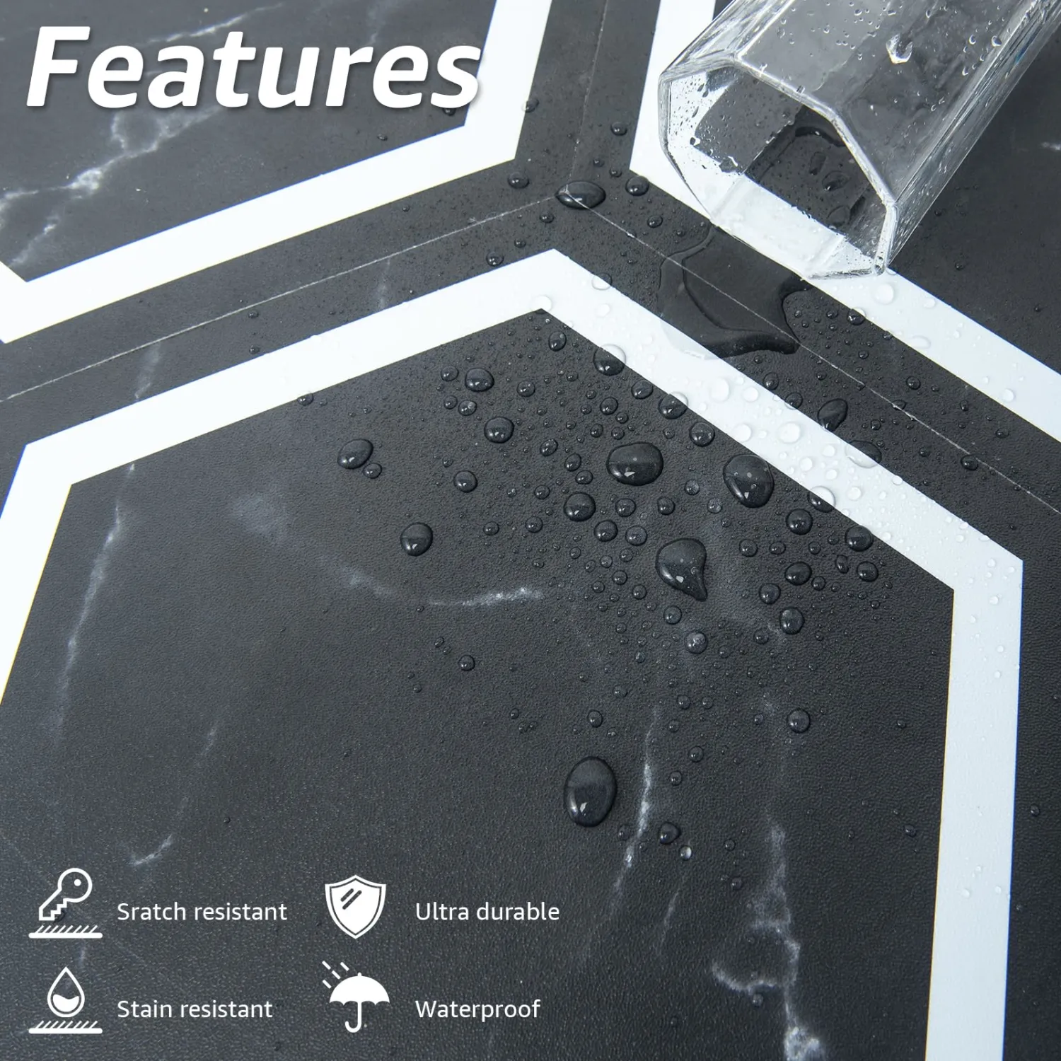 Art3d 10-Pack Hexagon Peel and Stick Floor Tiles, Black Marble