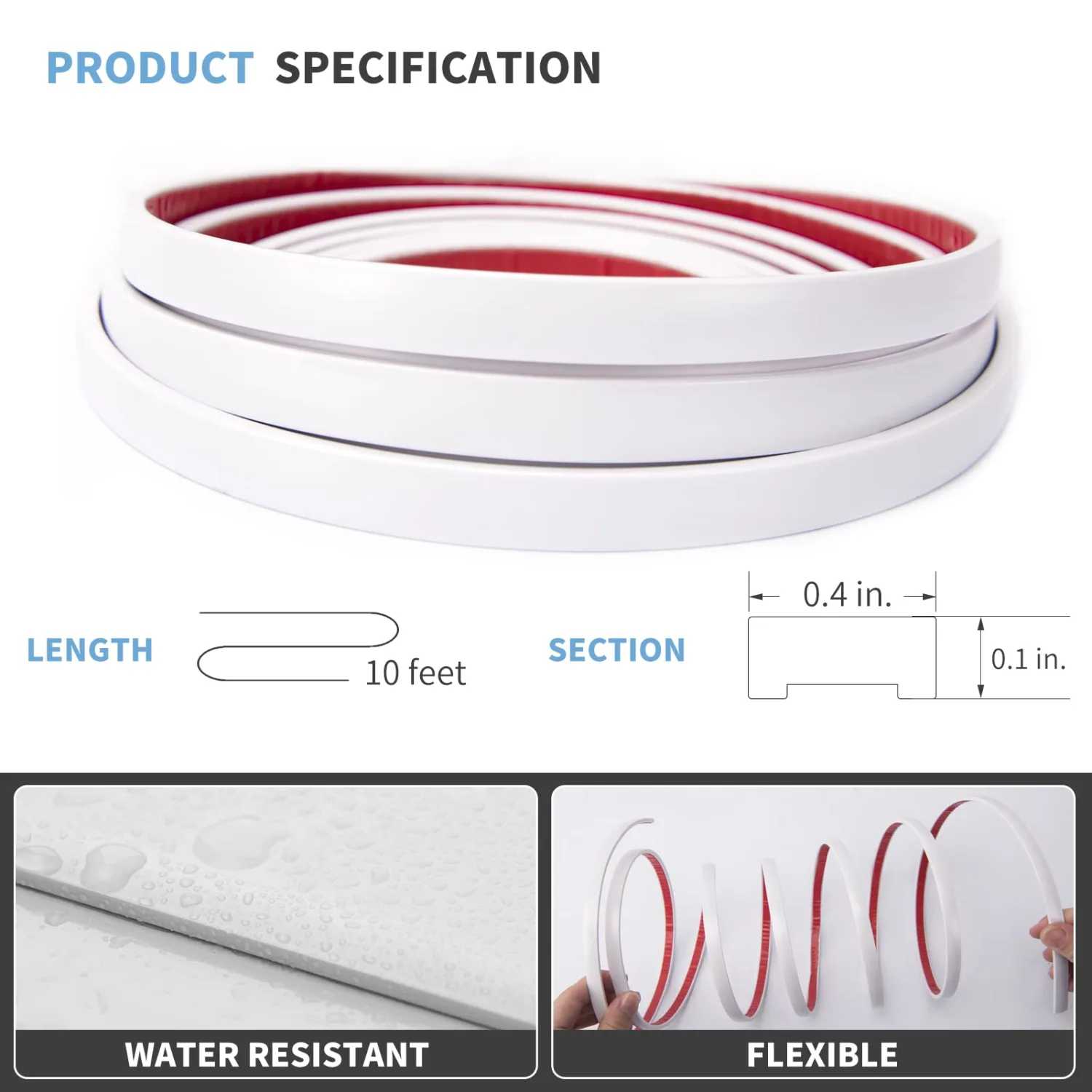 Art3d 10 ft Peel and Stick Flexible Molding Trim for Wall Tile Edge, White
