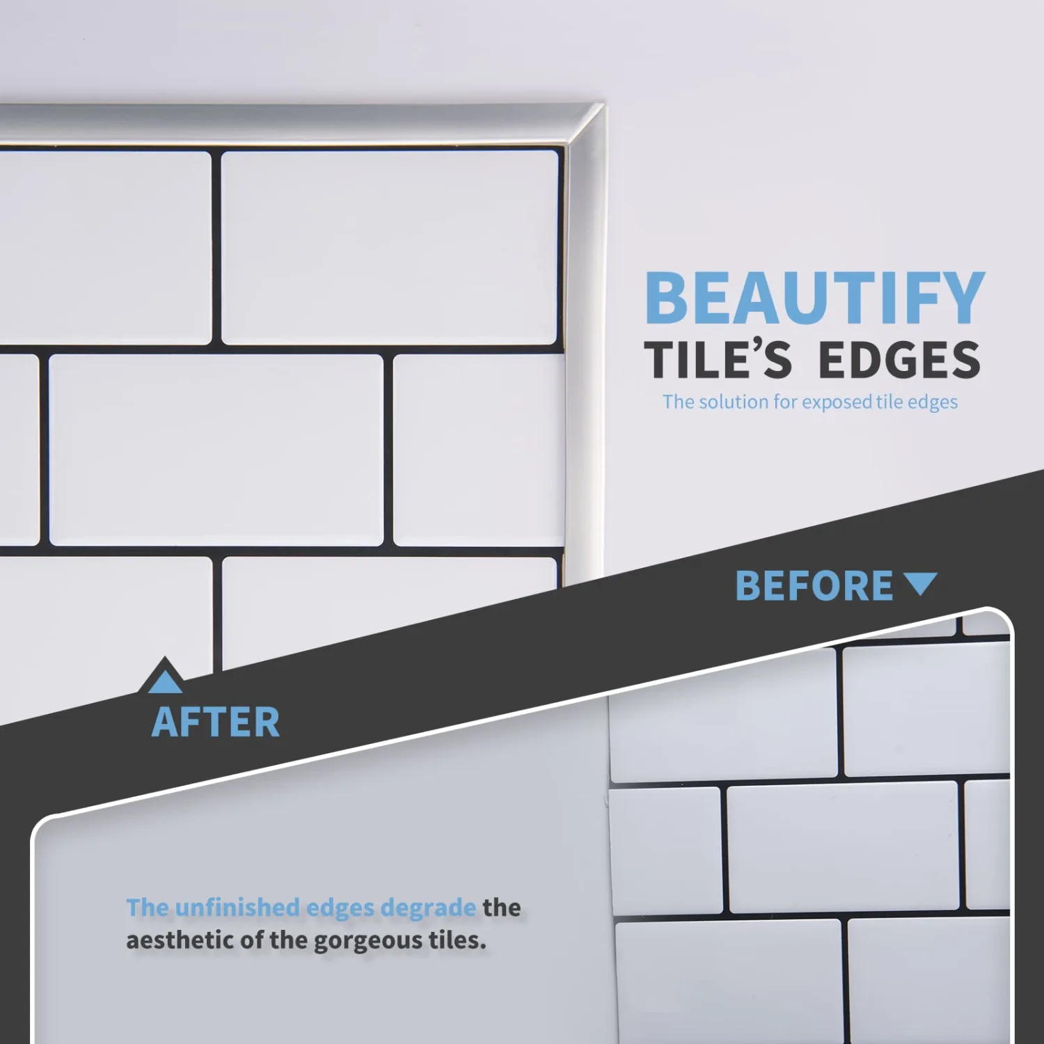 Art3d 10 ft Peel and Stick Flexible Molding Trim for Wall Tile Edge, Silver
