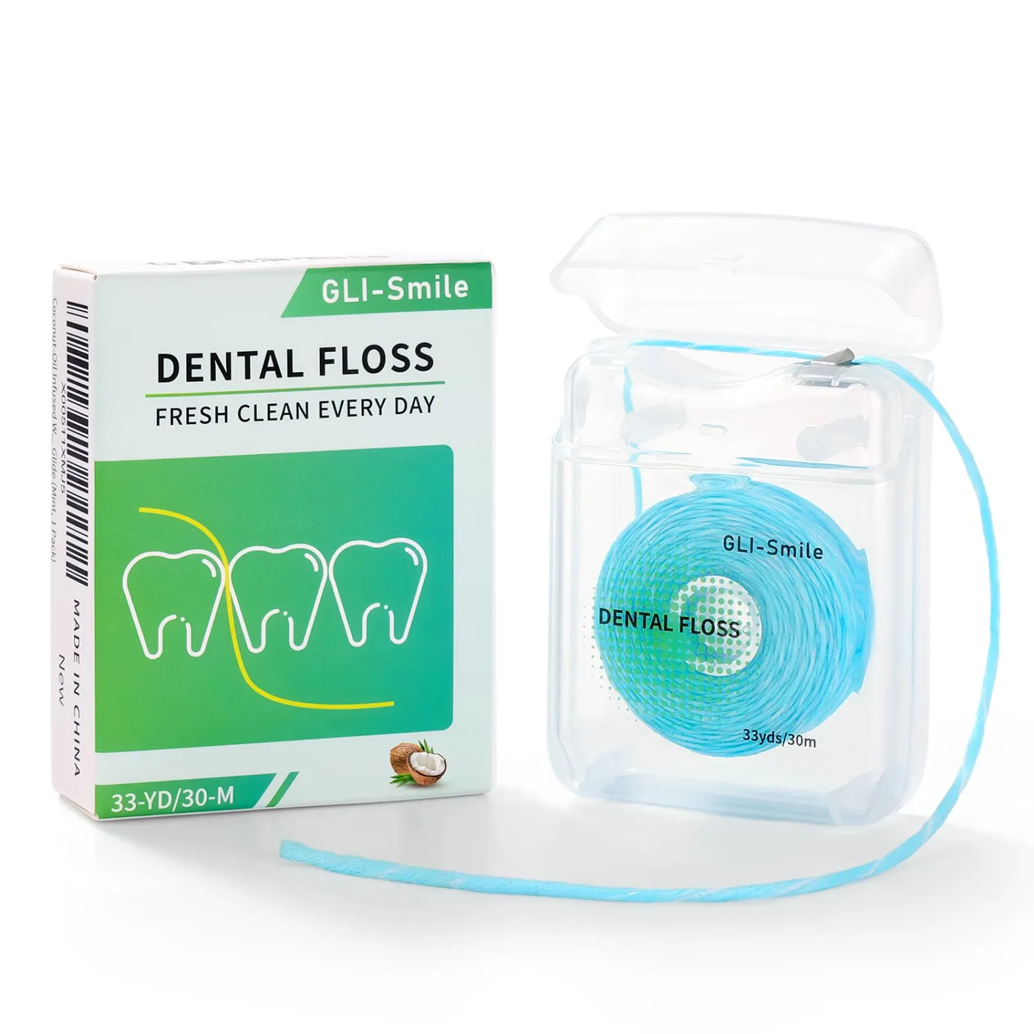 Coconut-Oil Infused Woven Dental Floss, Natural Vegetable Waxed, PFAS-Free, Deep Cleaning, Smooth Glide (Coconut, 1 Pack)