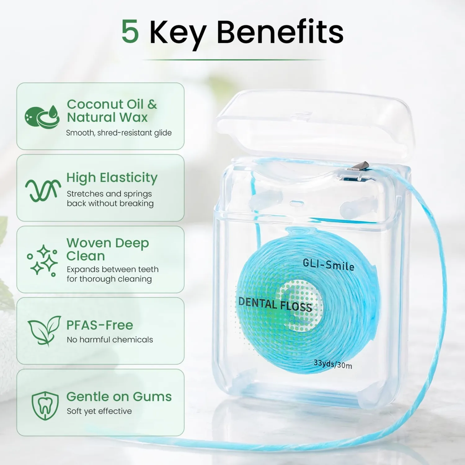 Coconut-Oil Infused Woven Dental Floss, Natural Vegetable Waxed, PFAS-Free, Deep Cleaning, Smooth Glide (Coconut, 1 Pack)