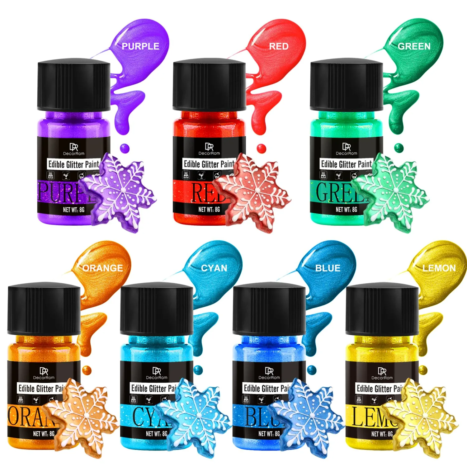 Edible Glitter Paint - Rainbow Color Metallic Edible Cake Paint Food Grade