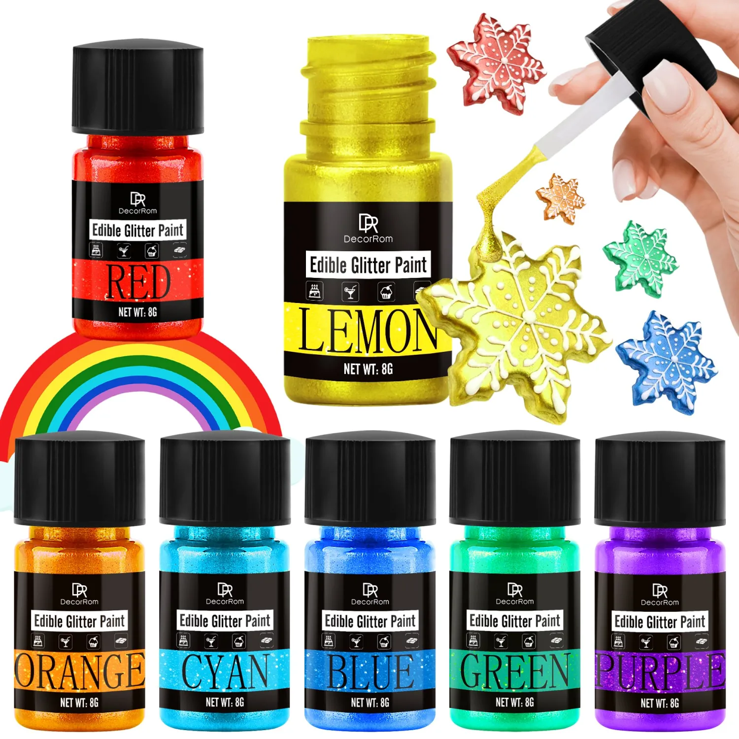 Edible Glitter Paint - Rainbow Color Metallic Edible Cake Paint Food Grade