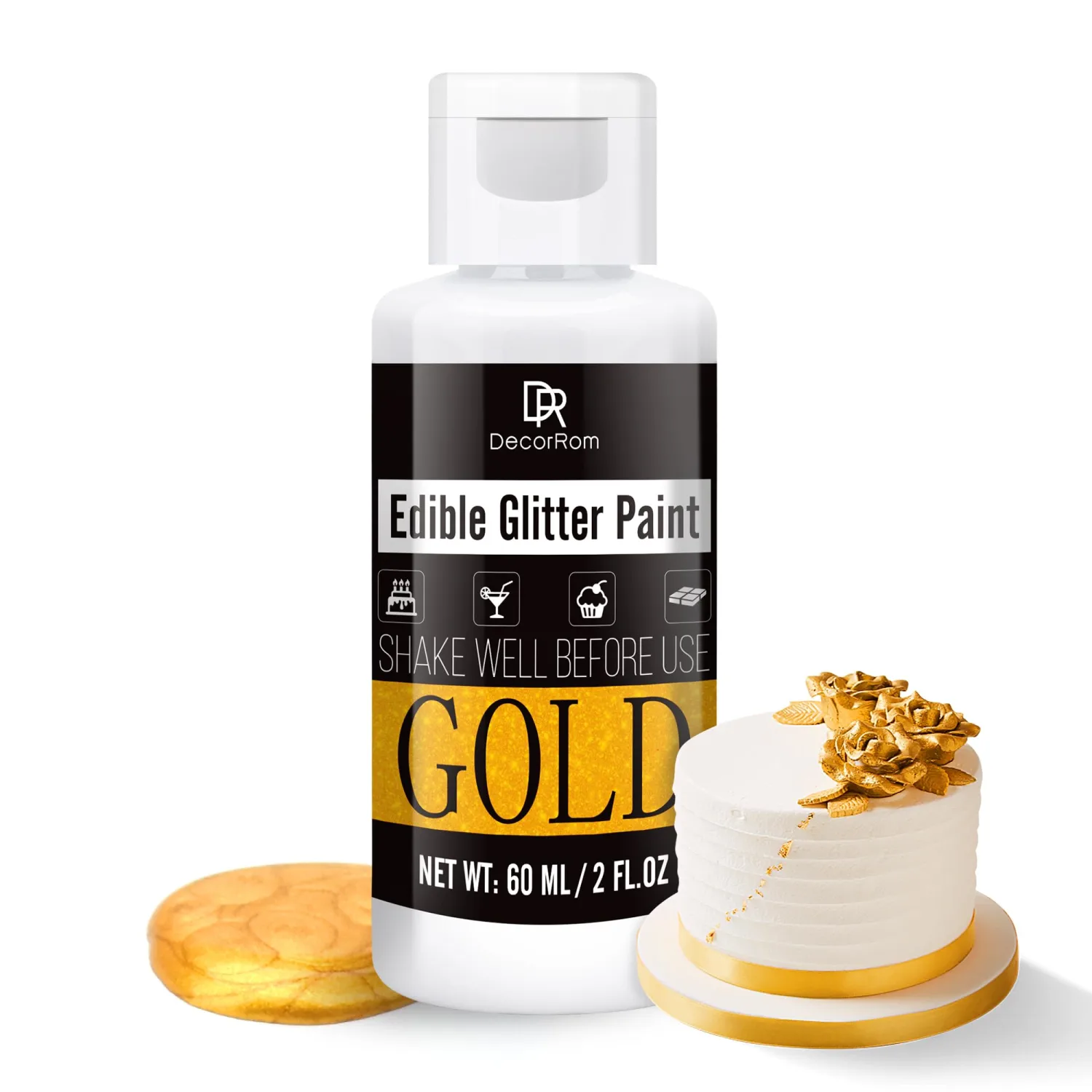 Edible Glitter Paint - 2 fl.oz Metallic Edible Cake Paint Food Grade