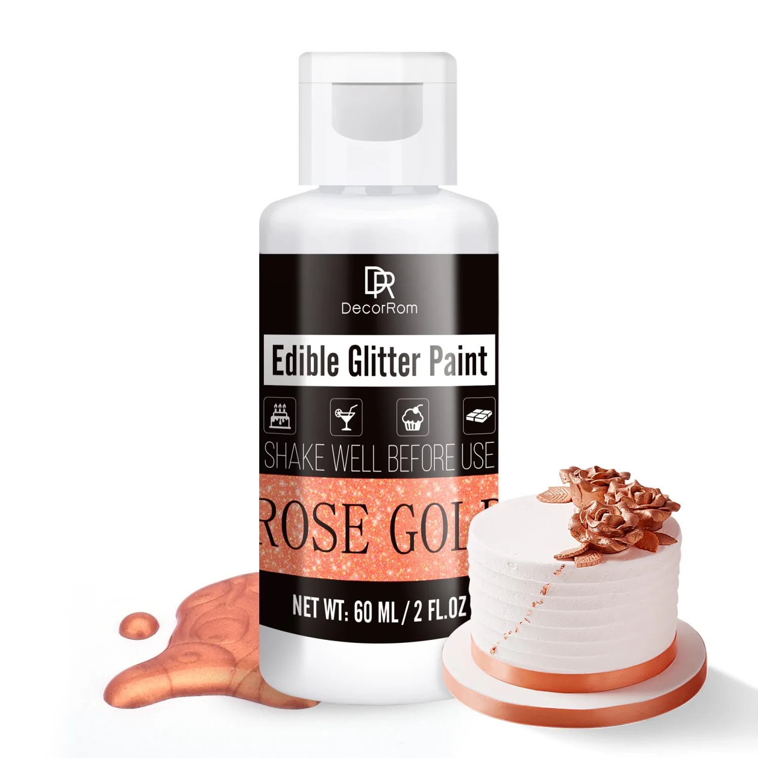 Edible Glitter Paint - 2 fl.oz Metallic Edible Cake Paint Food Grade