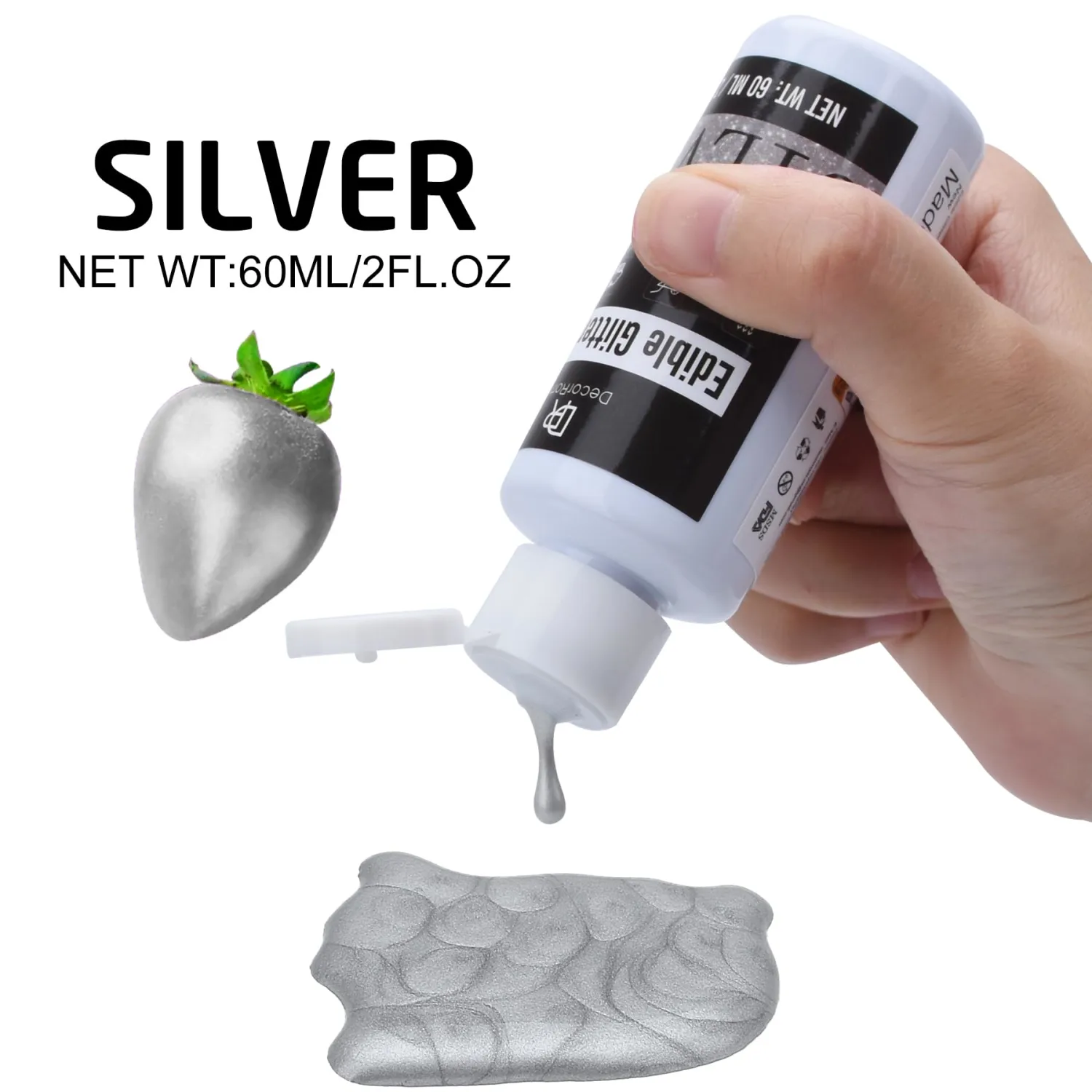 Edible Glitter Paint - 2 fl.oz Metallic Edible Cake Paint Food Grade