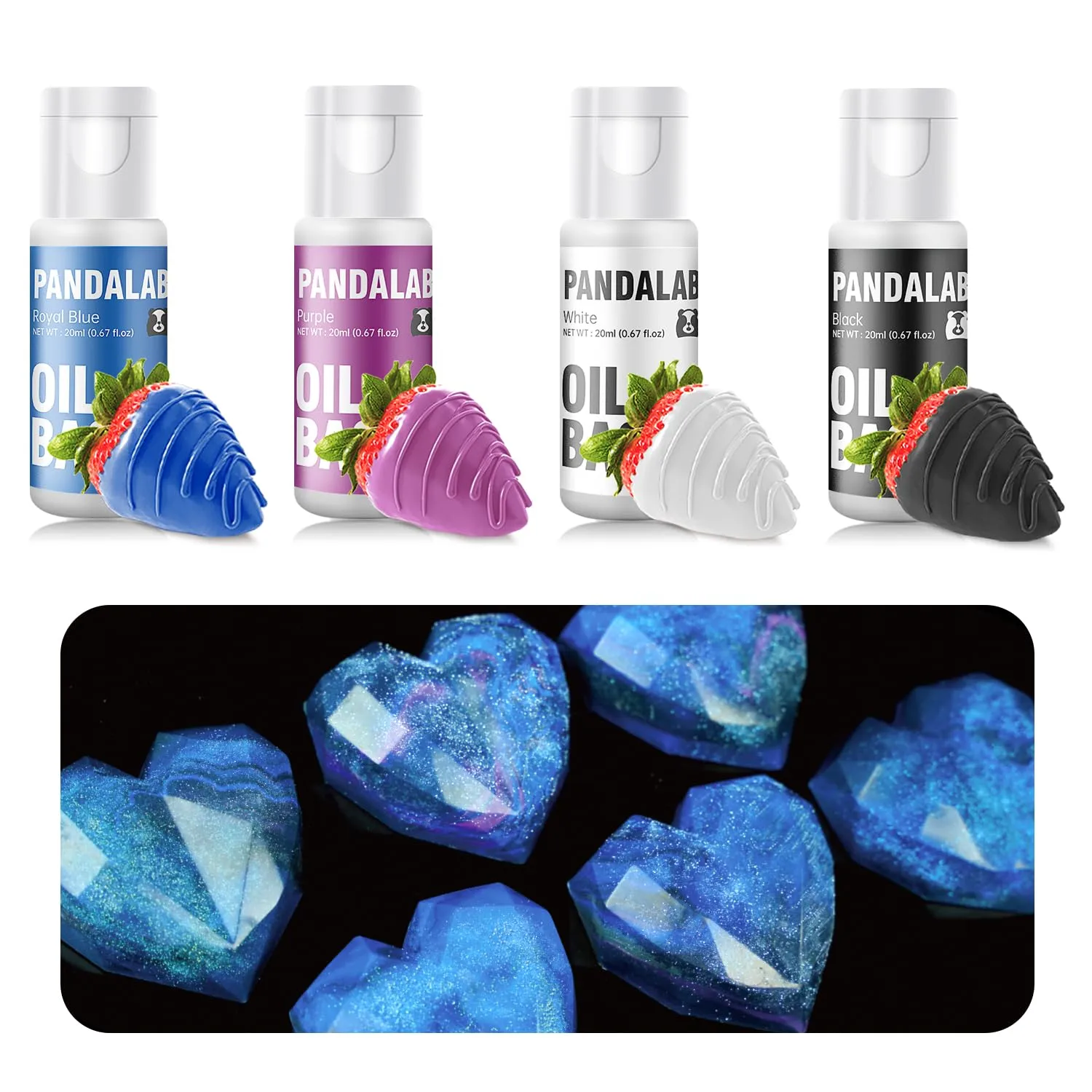Oil Based Food Coloring for Chocolate - Black Blue Purple White Edible Baking Food Dye for Dark Chocolate, Candy Melts, Cakepops, Cakesicles, Donuts - 0.67 Fl.Oz Bottles