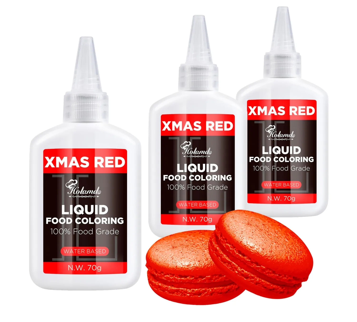Xmas Red Food Coloring Liquid Set,70mlx3 Food Grade Vibrant Food Dye