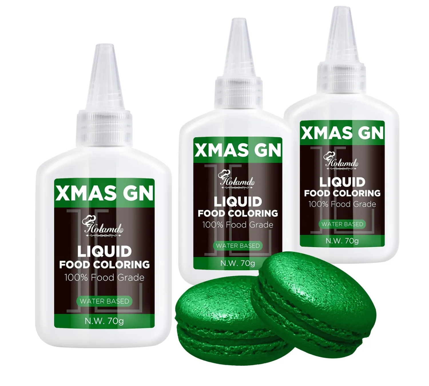 Xmas Green Food Coloring Liquid Set,70mlx3 Food Grade Vibrant Food Dye