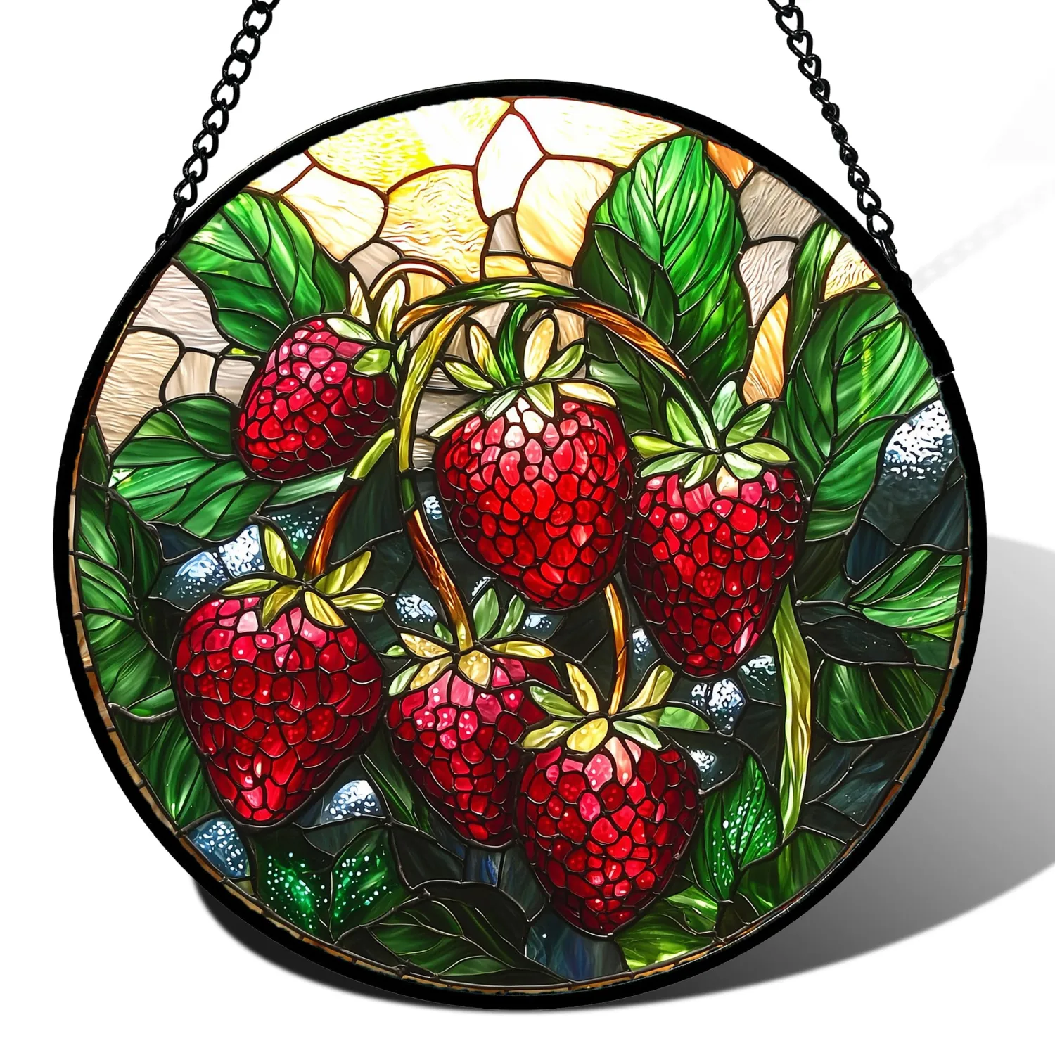 Strawberry Stained Glass Window Hanging Suncatcher Gifts for Women 6.3"