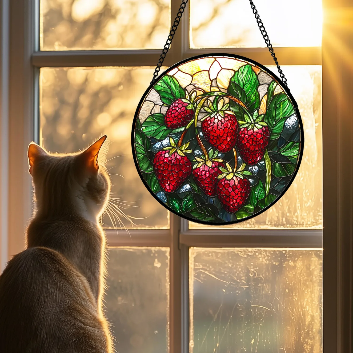 Strawberry Stained Glass Window Hanging Suncatcher Gifts for Women 6.3"