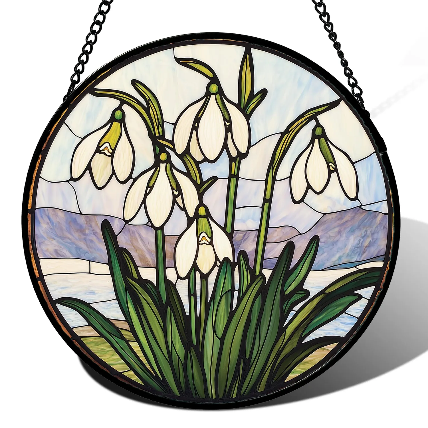 Snow Drop Flower Stained Glass Window Hanging Decor Gifts for Women 7.8"