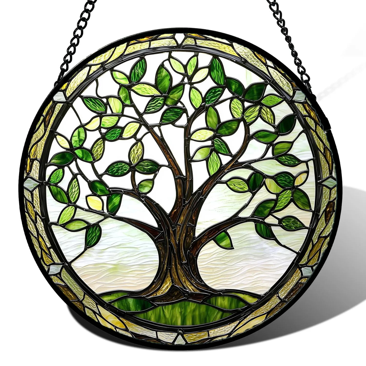 Green Tree of Life Stained Glass Window Hanging Decor Gifts for Women 6.3"