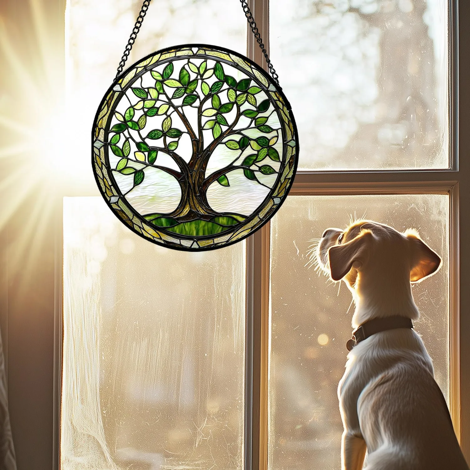 Green Tree of Life Stained Glass Window Hanging Decor Gifts for Women 6.3"