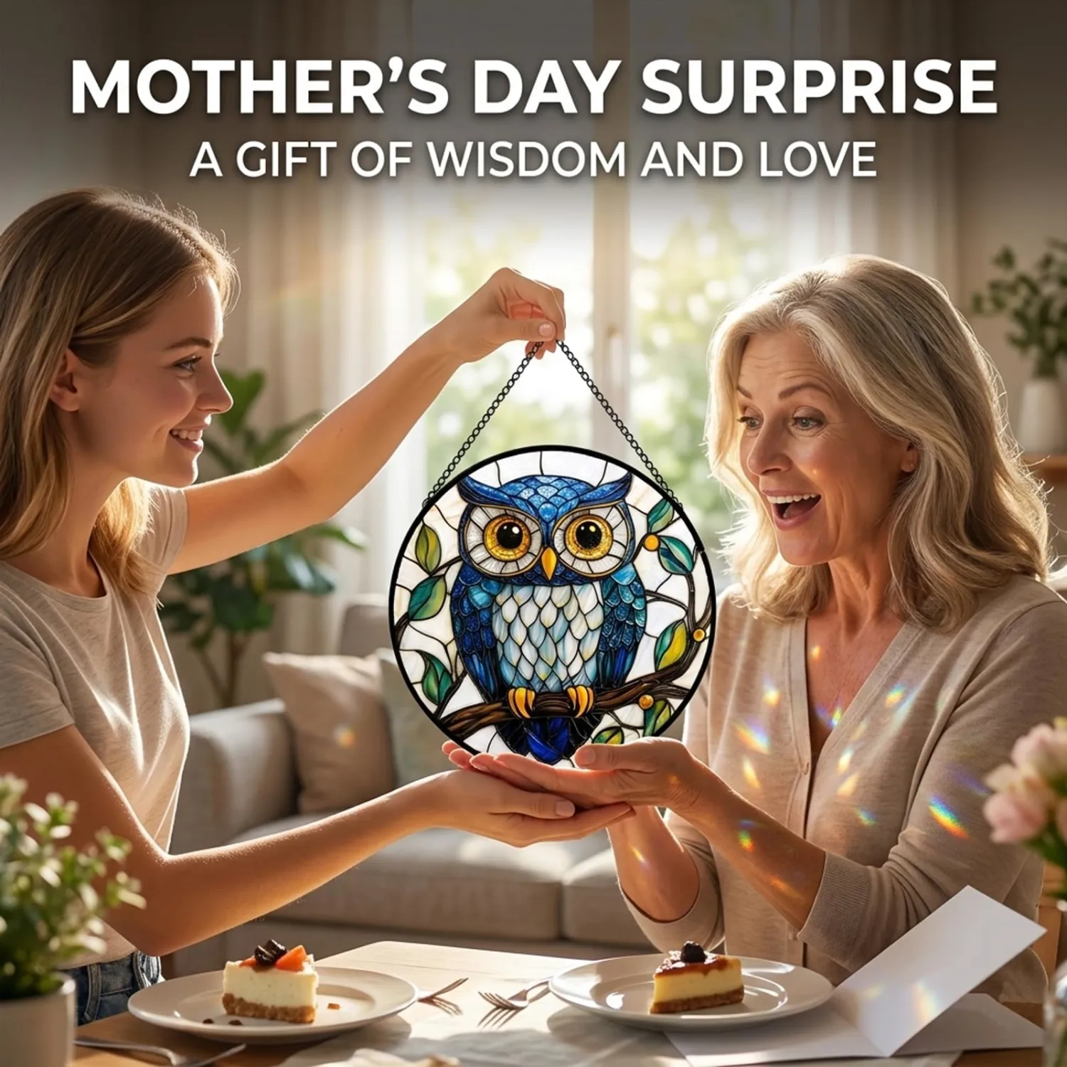 Blue Owl Acrylic Suncatcher Sun Catchers Indoor Window Gifts for Women 6.3"