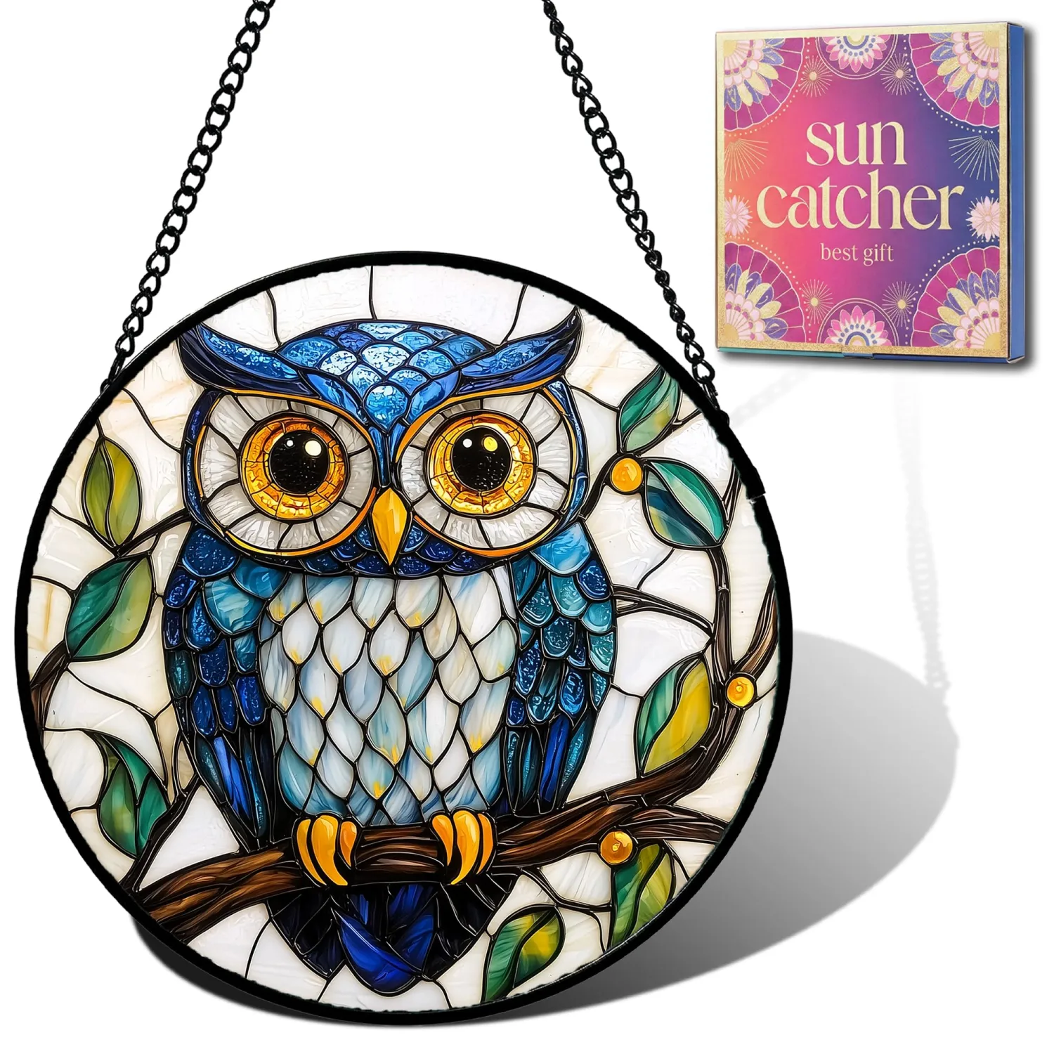 Blue Owl Acrylic Suncatcher Sun Catchers Indoor Window Gifts for Women 7.8"
