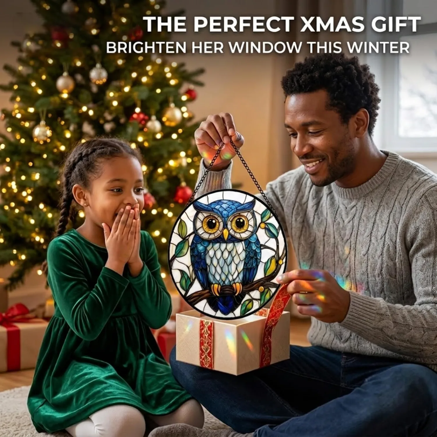 Blue Owl Acrylic Suncatcher Sun Catchers Indoor Window Gifts for Women 7.8"