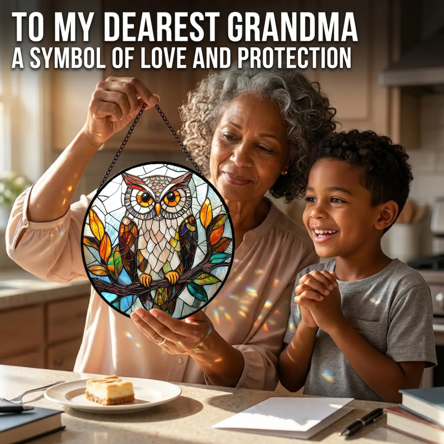 Owl on Branch Suncatcher, Sun Catchers Indoor Window Gifts for Women 6.3"