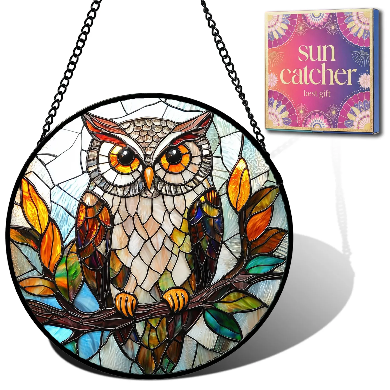 Owl on Branch Suncatcher, Sun Catchers Indoor Window Gifts for Women 7.8"